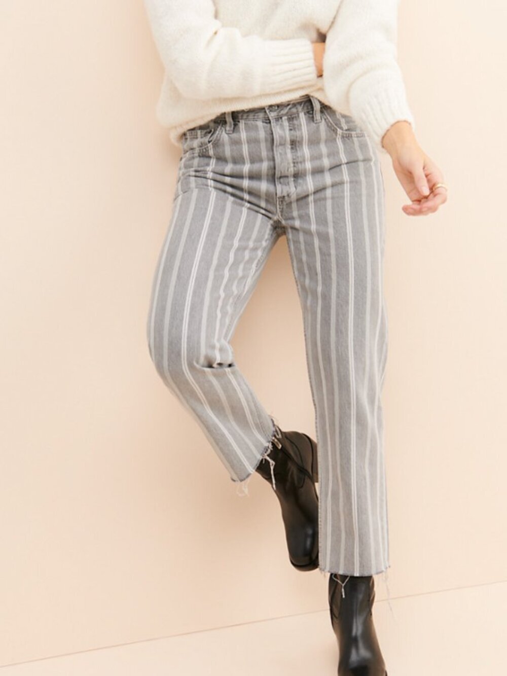 Boyish by Her Tommy Washed Gray Striped High Rise Jeans Size 24 36949